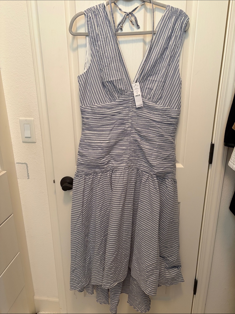 White House Black Market Blue and White Striped High-Low Dress